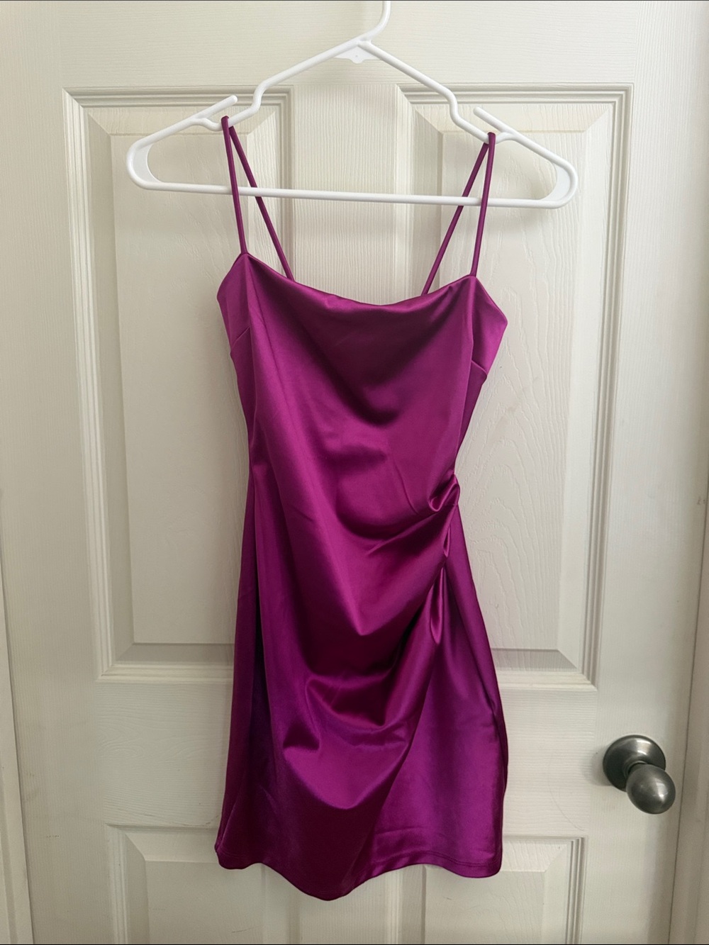 Windsor Fuchsia Satin Mini Slip Dress with Spaghetti Straps
